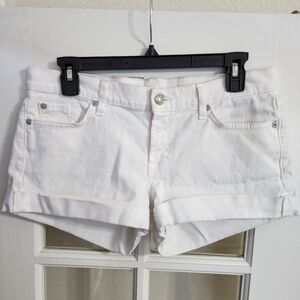 Seven For All Mankind White Stretch Denim Shorts Size 28 Cuffed Hem